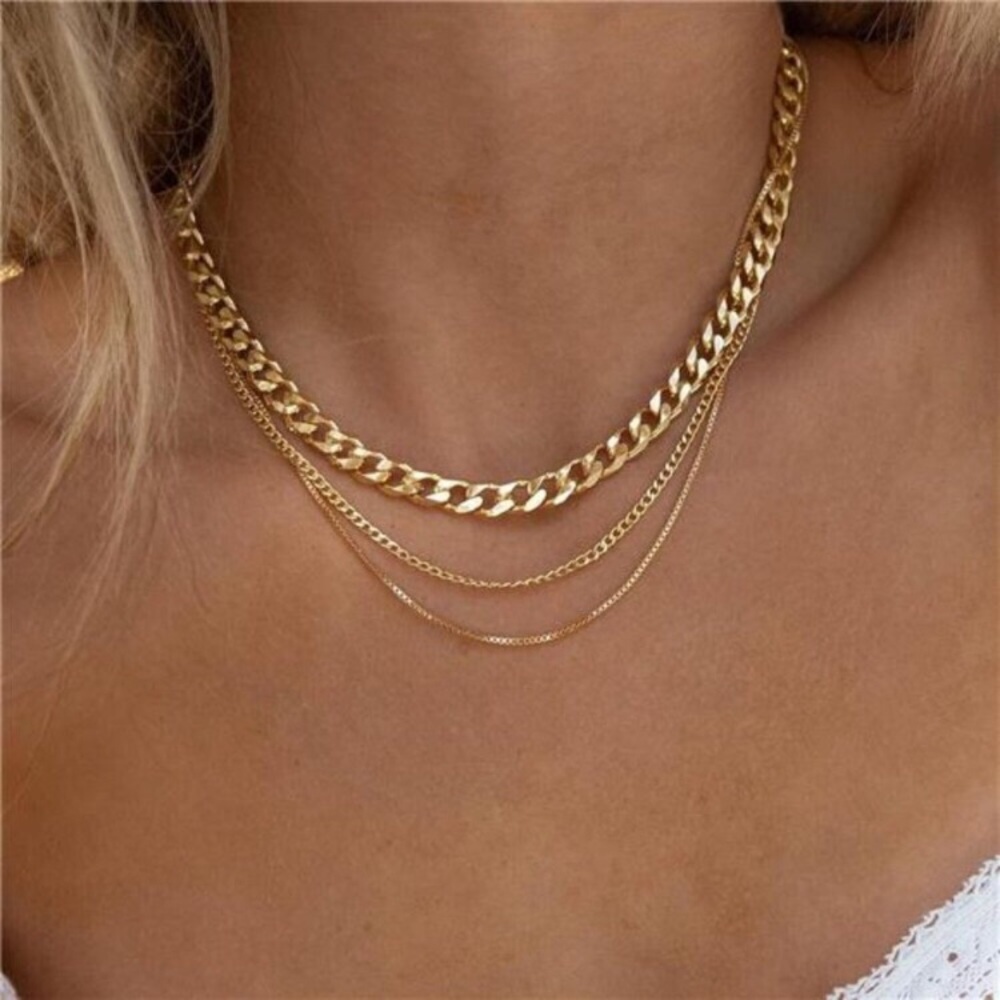 3 Gold Layered Necklaces Anastasia, 14K Gold Plated Dainty Gold Chain Choker new